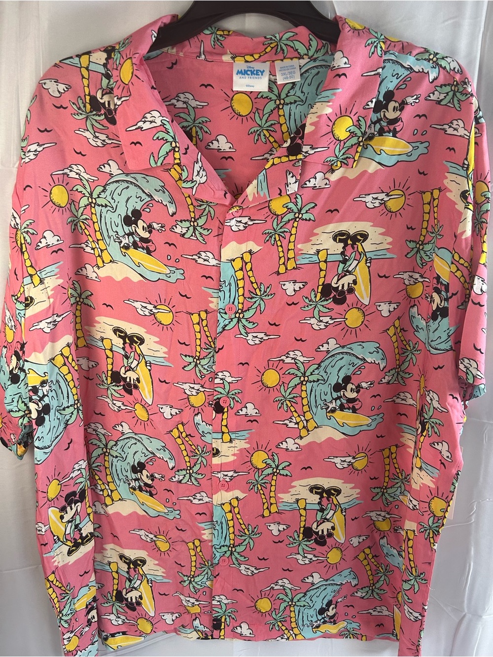 Disney Pink Tropical Mickey Mouse Button-Down Shirt